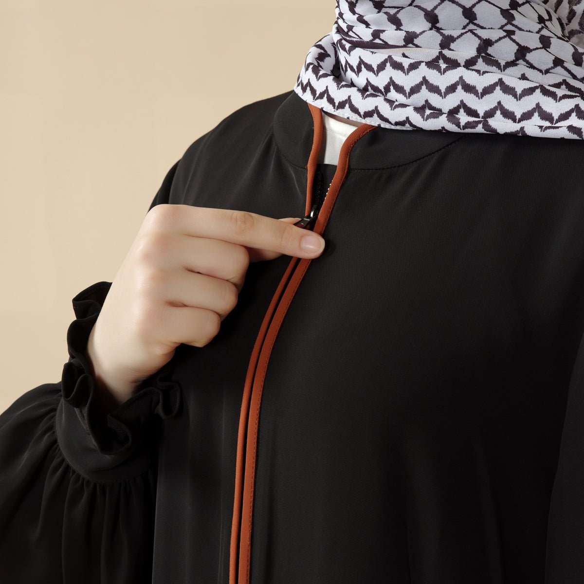 Modest Pullover Abaya with Palestinian Embroidery, Elegant Ruffled Cuff Maxi Dress (MA141)
